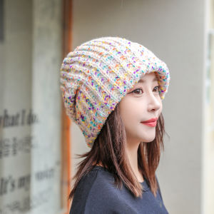 อินเทรนด์ หมวกถัก ขนสัตว์ ผู้หญิง ขนาดหัวใหญ่ เอฟเฟกต์ใบหน้าเล็ก ฤดูใบไม้ร่วง ฤดูหนาว คละสี อุ่น หมวกถักเหนือศีรษะ