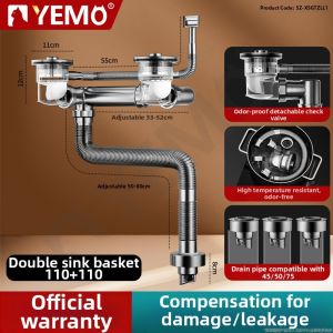 YEMO | Odor Blocking Double Basin Sink Drain Kit