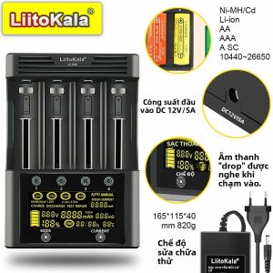 Sạc Pin LiitoKala LII-600 Màn Hình LCD Cho Pin AA/AAA NiMH/NiCD Đo Dung Lượng Sạc Nhanh Thông Minh