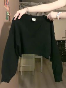 Black Knitted Mini Skirt And Sweater Set College Style Womens Fashion Autumn 2024 High Waist A-Line Skirt Long Sleeve Polo Neck