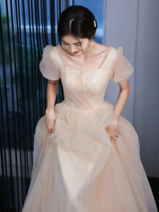 ชุดราตรีผู้หญิงสีชมพูทองเหลือง ชุดยาวผู้หญิง ชุดเจ้าสาว ชุดราตรี ชุดยาว ชุดงานเลี้ยง ชุดพิธีกร ชุดผู้หญิง ชุดฤดูใบไม้ผลิและฤดูร้อน