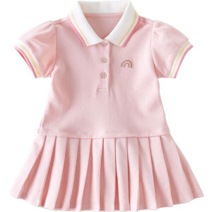 Dave Bella Doll Collar Dress Summer New Style Baby Childrens Sport Tennis Dress Short Sleeve Bubble Sleeve Midi Skirt for Girls