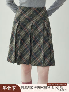 Original High Waist Plaid A-Line Woolen Mini Skirt Womens Winter Slim Fit Half-length Skirts Korean Style Commute Polyester