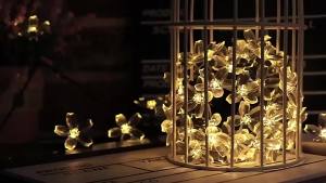 5m/7m Solar Cherry Blossom String Lights Outdoor Cherry Blossom Garlands LED Night Lights Wedding Garden Party Decoration