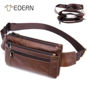 EDERN Retro Mens Waist Bag Cowhide Sling Bag Casual Belt Bags Male Fanny Pack Genuine Leather Waist Pouch Chest Bag for Men