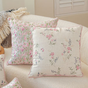 French Designer Pillow Cover Pink Floral Print Sofa Living Room Decor Square Cushion Case Home Textile Soft Furnishings