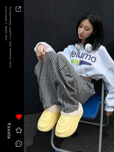 Womens Autumn Winter Thick Bottom Plush Slippers Anti-Slip Odor Control Headed Slippers Casual Style Warm Flat Heel EVA Sole