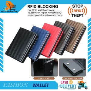 SuLit BudGet PH New Fashion Automatic Popup Magnetic Lock Carbon Fiber Aluminum Alloy Luxury Smart Wallet For Men Bank Credit Business ID Card Wallet For Women Men RFID Block Protected Card Holder Case