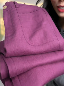 MEITESIJIAONU | Ladies Purple Cotton-Linen Wide Leg Trousers
