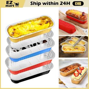 Colorful Aluminum Foil Baking Cake Box Rectangular Small Tin Cup Cheese Dessert Bread Packaging Cup with Lid