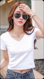 Áo thun Nữ croptop cổ tim tay ngắn cotton lạnh chất đẹp siêu co giãn chống bai xù