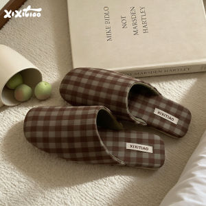 XIXITIAO | Vintage Checked Fashionable Comfortable Sweat Absorbing Year-Round Ladies House Slippers