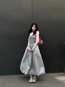 Váy Dài Chữ a Cạp Cao Màu Trơn Đa Năng Cho Nữ Mùa Xuân Hè Phong Cách Thể Thao Váy Midi Váy Midi Chữ a