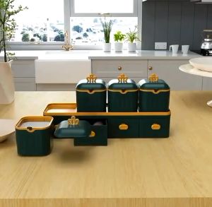 Z-Gadget⚡Crown Seasoning Pot Drawer Type Seasoning Box Set Condiment Storage Container Salt Monosodium Glutamate Preservation Box