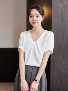 STARMAGNOLIA | Luxury Elegant White V-Neck Short-Sleeve Womens Blouse