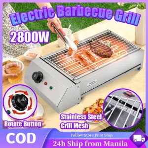 Electric Barbecue Grill: 2800W Stainless Steel & Temperature Adjustable