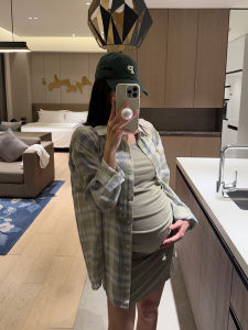 Spring Summer New Golden Chrysalis Maternity Dress Shirt Halter Dress Set Early Spring Two Piece Set Korean Style