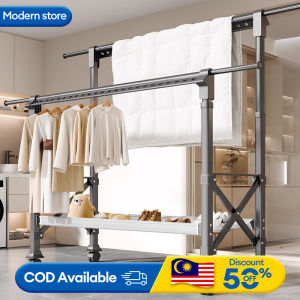 Foldable lifting aluminum alloy drying rack Double Pole Clothes Hanging Rack Rak Penyidai Baju Rak Baju Besi Penggantung Baju Ampaian Baju 晾衣架