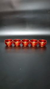 <5 ถ้วย> ถ้วย พลาสติก ใส่ข้าว ใส่บัวลอย แบบใส สีแดง ไหว้เทพเจ้าโชคลาภ