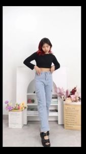 Celana Cargo Jeans Wanita// Celana Jeans Cargo wanita Highwaist celana Panjang