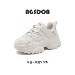Agsdon Womens Dad Shoes 5CM Thick Bottom Breathable Sport White Shoes Casual round Toe Rubber Outsole Lightweight Wear-resistant