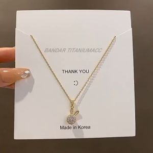 Kalung Titanium Wanita Anti Karat / Kalung Titanium Set Permata Rantai Emas Stile Korea Fashion