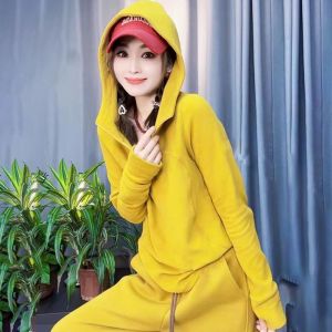 Korean Style Simple Versatile Ladies Autumn Winter New Casual Fashionable Half Zipper Hoodie Comfortable Loose Fit Long Sleeve