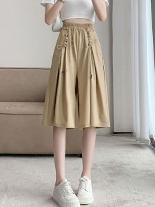 High Waist Knee-Length Shorts Womens A-Line Skirt Pants Wide Leg Summer Thin Fabric Six-Five-Minute Mid-Pants Casual Pants