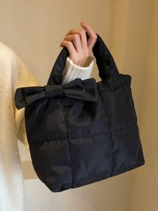 Large Capacity Commute Embroidered Butterfly Knot Bucket Shoulder Bag Fashionable Tote Bag Polyester Material Fresh Style