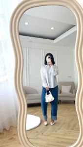 NANDO ATASAN KEMEJA WANITA BAHAN KATUN GARIS IMPORT VIRAL KEKINIAN FULL KANCING KOREAN STYLE