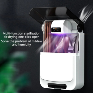Vixplorn Wall Mounted UV Disinfection Cabinet Kitchen Spoon Fork Sterilizer Chopstick Rest Drain Rack
