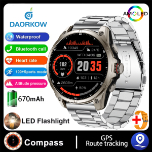 New Smart Watch GPS Sports Compass Altitude Air Pressure Blue Tooth Call 3ATM Waterproof Health AMOLED Screen Smartwatch 660 MAH