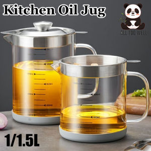 1/1.5L Kitchen Oil Jug Glass Oil Strainer Kitchen Fine Mesh Cooking Oil Filter Jug with Lid Cooking Oil Filter Jug
