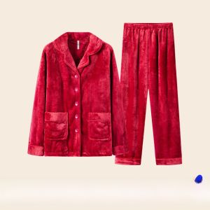 HLA | Halen Home Lucky Set Womens Coral Fleece Thickened Collar Home Clothes Winter Warm Outerwear Long Sleeve Casual Youth Polyester Fiber
