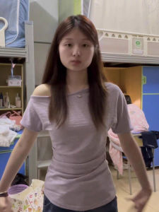 MISHANGYICHU | Dopamine Style One-shoulder Short Sleeve T-shirt