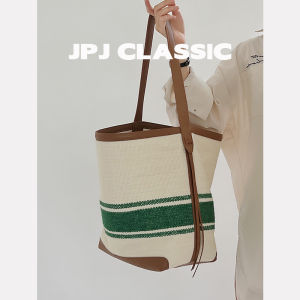 jpj | Large Capacity Canvas Tote Bag JPJClassic Womens Single Shoulder Shopping Bag Casual Striped Commuting Bag Trendy Lazy Style