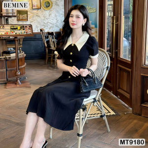 Đầm thiết kế cổ sen phối cúc xẻ trước dáng xếp ly BEMINE MT9180