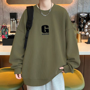 Casual Loose Long Sleeve round Neck Sweatshirt Mens Spring Autumn Trendy Brand Loose Outerwear Comfortable Breathable Cotton Polyester Blend