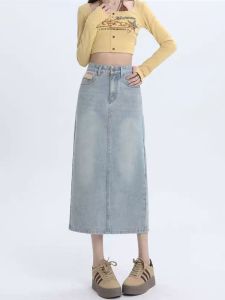High Waist A-Line Denim Skirt Womens plus Size Loose Fit Casual High Waist Cotton Jeans Skirt Back Split Everyday Wear
