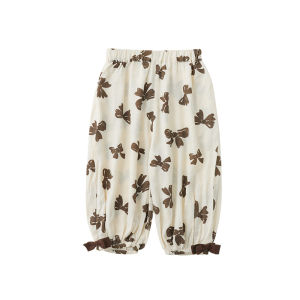 Summer Butterfly Knot Print Wide Leg Pants Childrens Loose Mosquito Proof Trousers for Girls Comfortable Cotton Blend Casual Pants