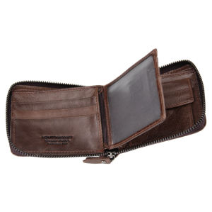 LEGILIMENS Mens Short Leather Zipper Wallet Mens Vintage Large Capacity Soft Wallet Leather Wallet Personalized Graffiti Stitching Design Leather Wallet