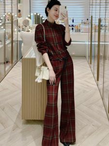 SHANGSHA | Elegant and Luxurious Korean Style Women Office Check Shirt Set