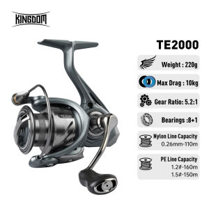 Kingdom TERTIA Spinning Fishing Reel 1000-5000 Series 8+1BB Gear Ratio 5.2:1 Max Drag 4-15KG Freshwater Saltwater Spinning Reel