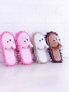 Cartoon Bear Family Matching Lazy Floor Cleaning Slippers Mens Womens Kids Bedroom Kitchen Cleaning Mop Shoes Slip-On