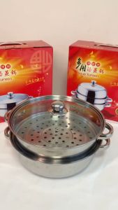 Asta Steamer Stainless Steel 2 Susun 28 Cm Tutup Kaca Panci Dandang Kukus 2 Tingkat Multifungsi