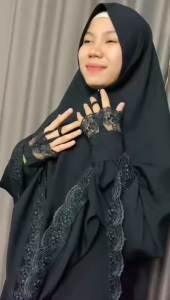 Hermosa - Gamis Syari One Set Meghan Hitam Yoris Premium Umbrella 4m