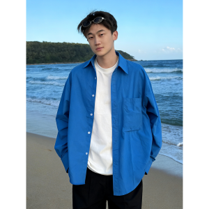 OUMULONG | Klein Blue Long Sleeve Shirt Spring Stylish Casual