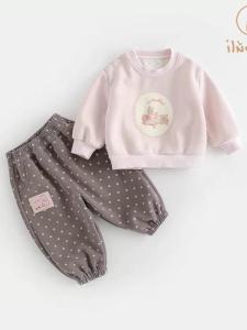 Girls Cartoon Cotton Outfit round Dot Pants Sweatshirt Two Piece Set Autumn New Arrival Baby Clothes Long Sleeve Rabbit Fur