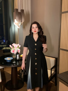 GLEC | Plus Size Heavy Design Hepburn Style Elegant Black Suit Dress