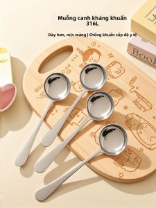 Thìa Canh Đáy Phẳng Bằng Thép Không Gỉ Có Đầu Tròn Thìa Ăn Thìa Khuấy Thìa Nhà Bếp Thìa Chia Thức Ăn Phong Cách INS Chất Lượng Cao